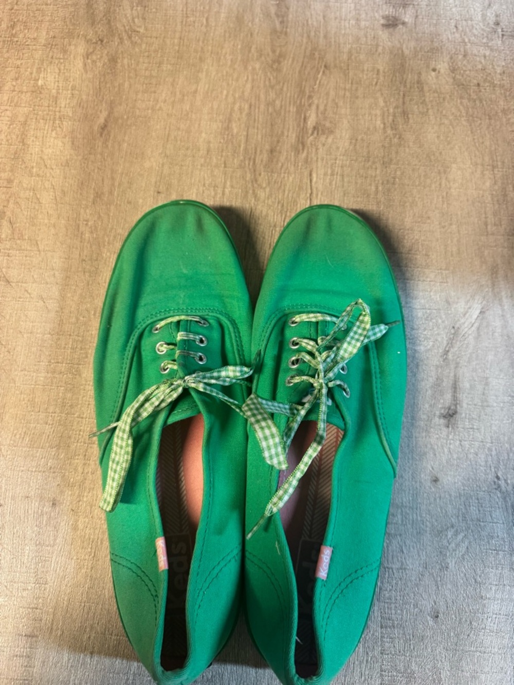 Keds Green Canvas Sneakers with Gingham Laces